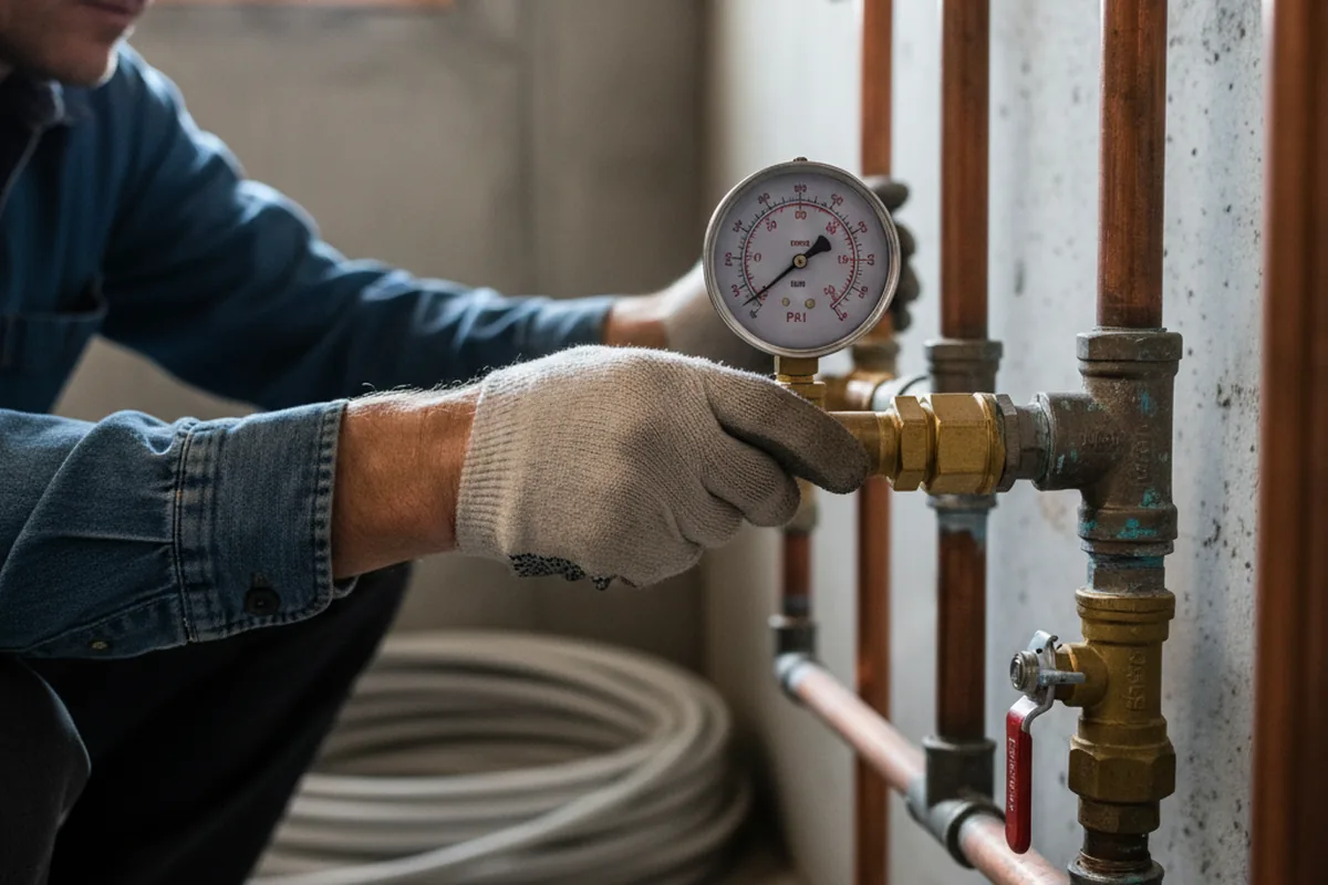 Pressure testing a repaired line during Water Line Repair in Keaton